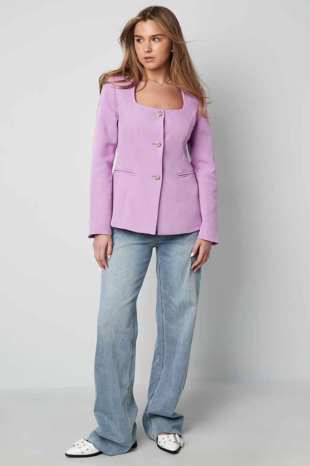Polyester Women's Suit Jacket Square Neckline Tailored Fit