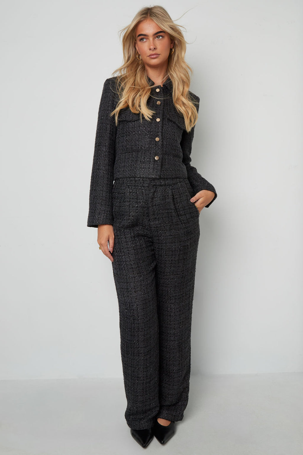 Woven Polyester Fiber Women's Straight Pants Elegant Checkered Fall/Winter