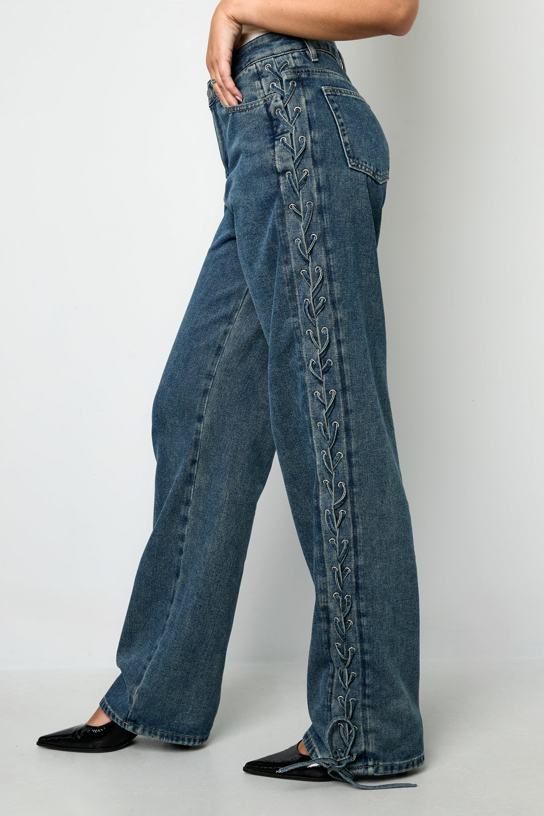 Woven Cotton Women's Straight Leg Pants Tie-up Casual
