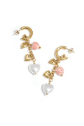 Earrings with dangling heart charms and pearls