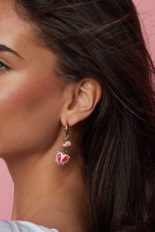 Earrings with colorful heart charms