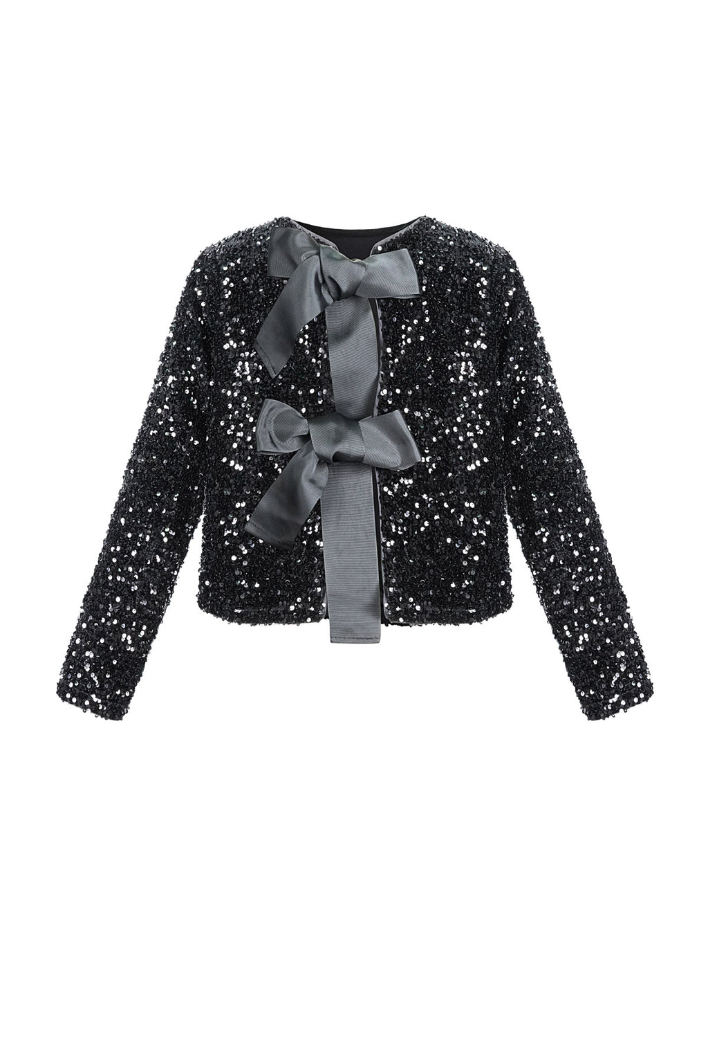 Polyester Long Sleeve Top Cropped Bow Detail