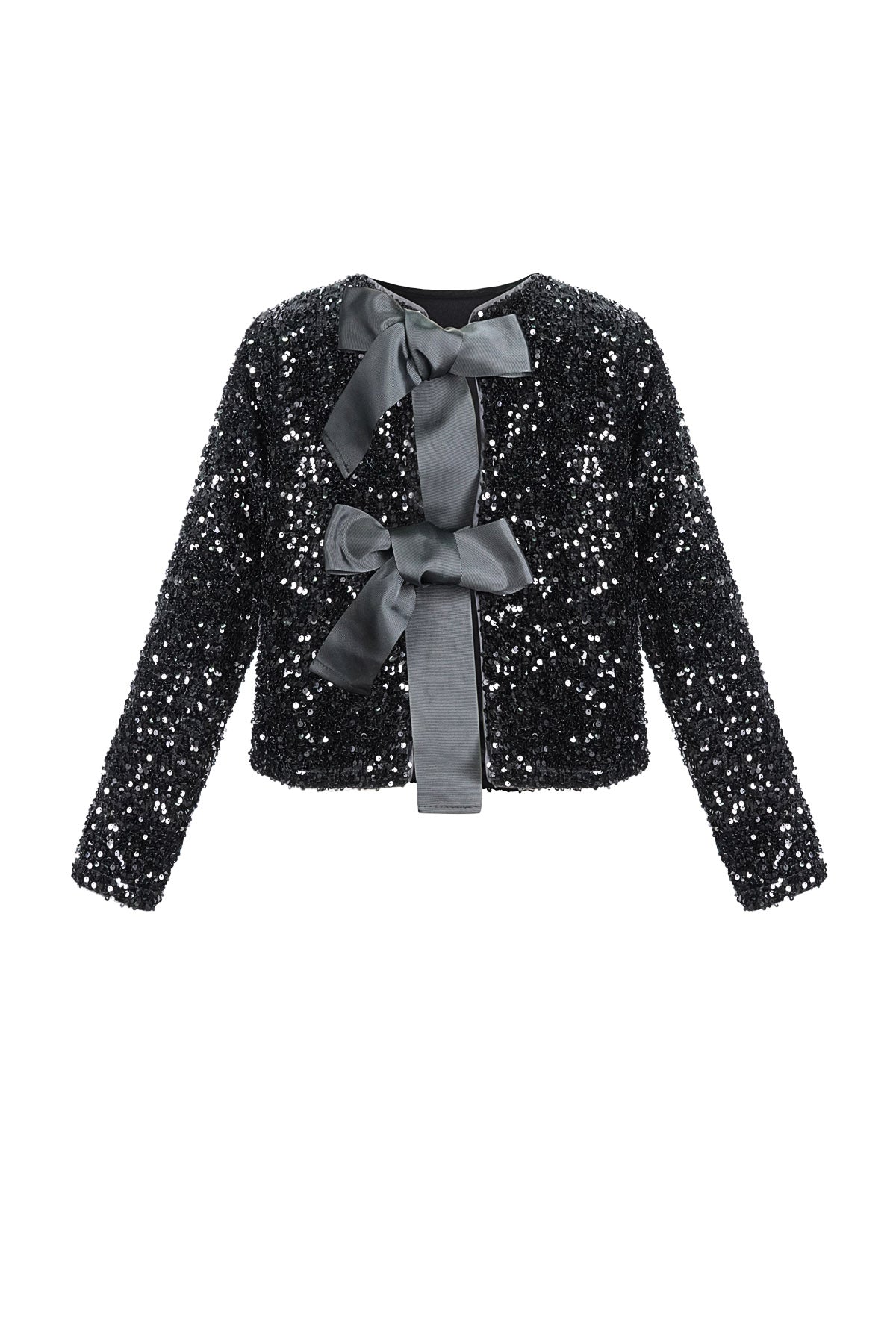 Polyester Long Sleeve Top Cropped Bow Detail