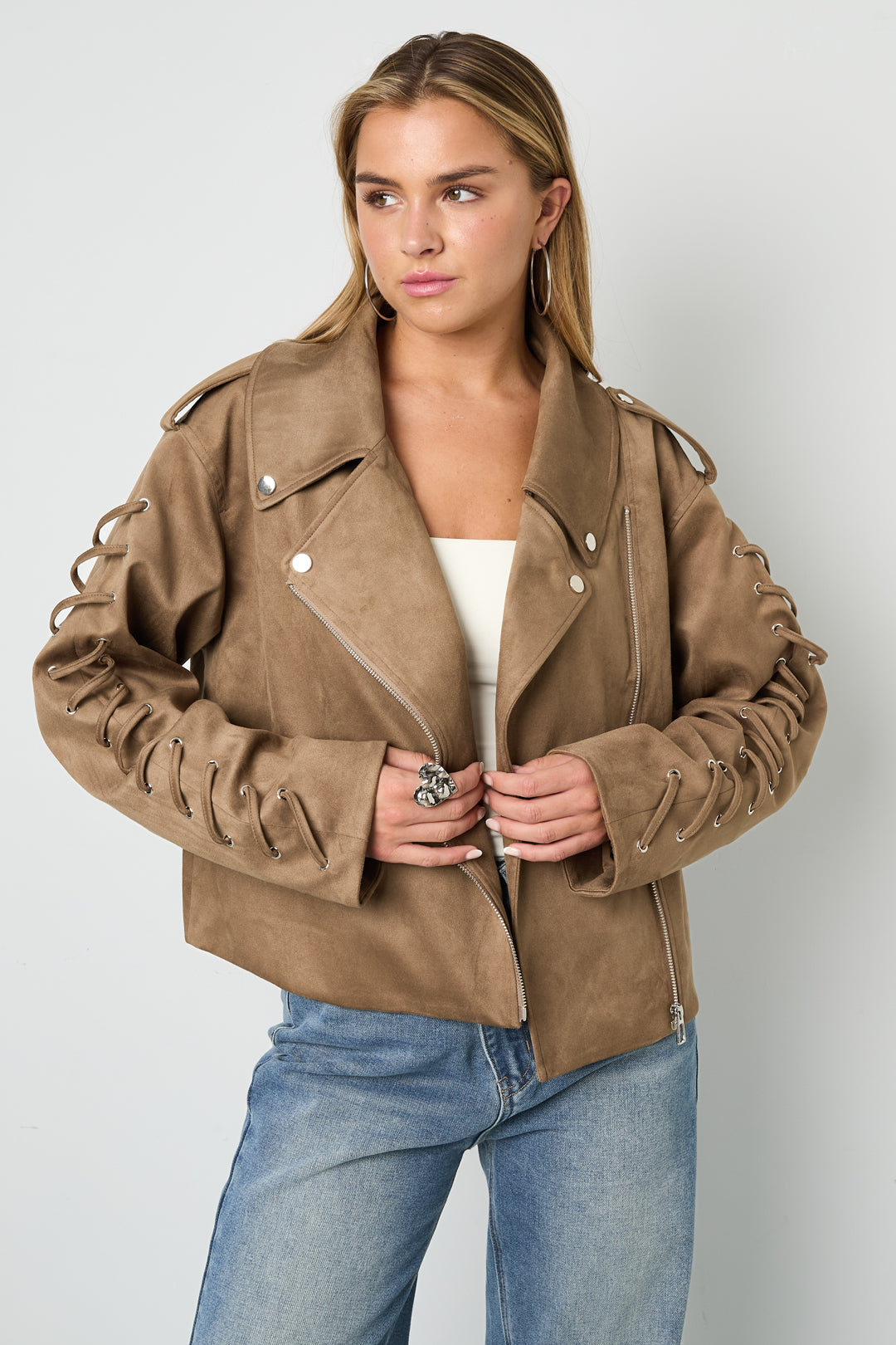 Woven Polyester Fiber Women's Jacket Street Style Tie-up