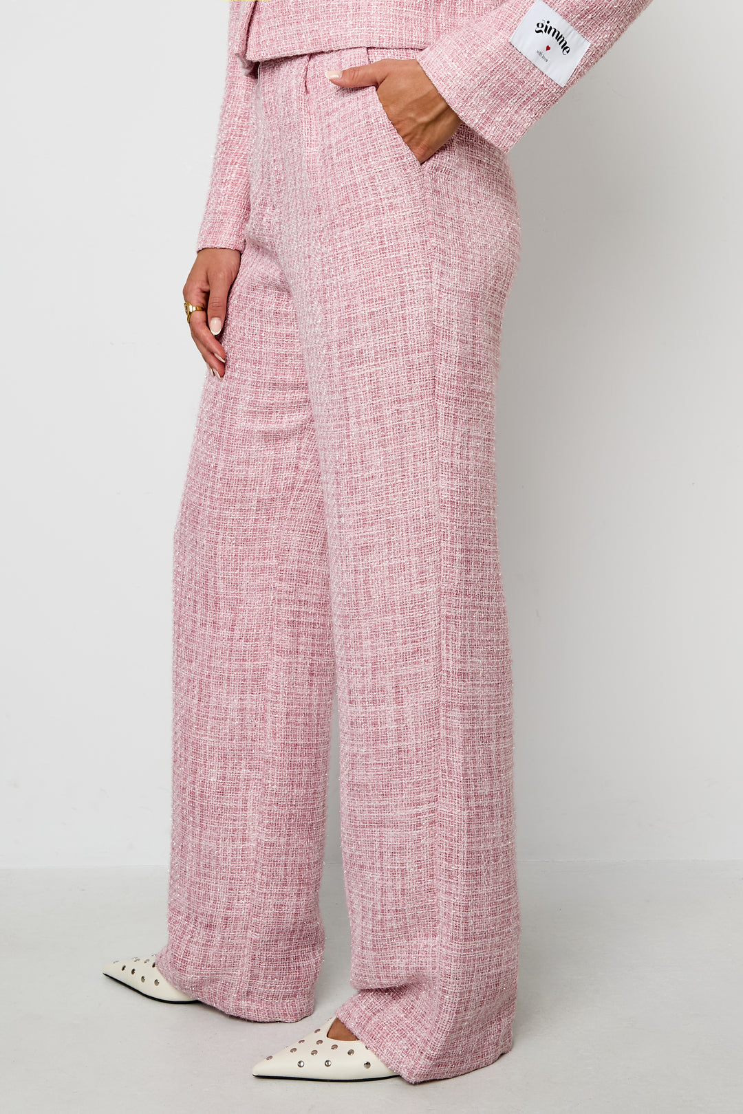 Woven Polyester Fiber Women's Straight Pants Elegant Checkered Fall/Winter