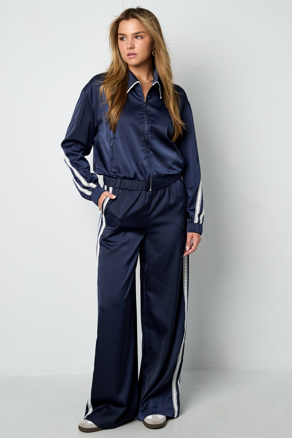 Woven Polyester Fiber Women's Straight Leg Pants Sporty Color Clash